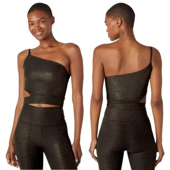 Beyond Yoga Tops - Beyond Yoga Softshine Wanderlust Cropped Tank Womens Small Black Gold SZ4629